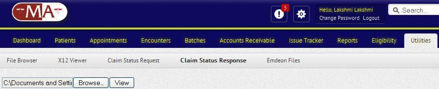 You can also export the claim status by clicking the Export button. 12.4 Claim Status Response Responding for a claim status is very easy. 1. Navigate to Utilities tab in the main navigation bar.