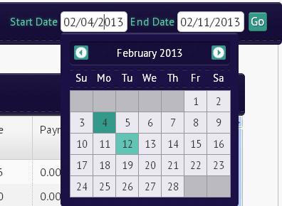 2 3 Click Go 2. Similarly, select the ending date for viewing statistics, from the End Date calendar. 3. Click the Go button.