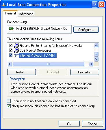 3. Under LAN or High-Speed Internet, right-click Local Area Connection and click Properties.