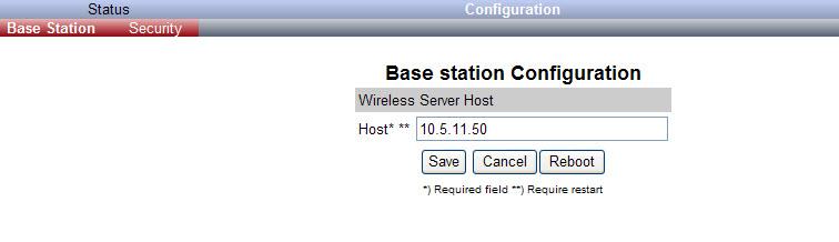 9.4.2 Base Station Configuration To configure the base station: 1. Click Configuration, and then click Base Station. 2. In the Host field, enter the IP address of the Server 6000. 3. Click Save. 4.