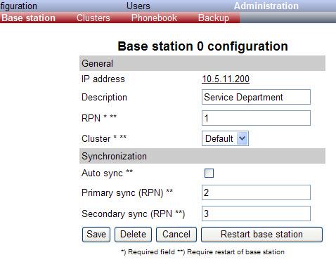 3. Click the relevant base station in the list to open the Configuration page. 4. In the RPN field, type the Radio Part Number of the base station.
