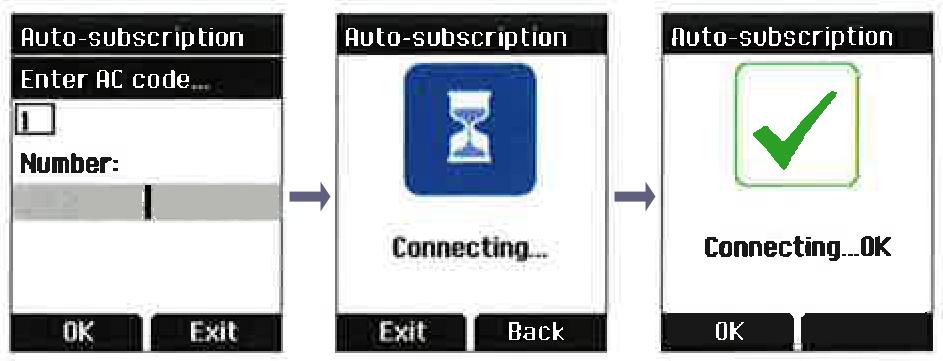 2. Press OK to start Auto-subscription --Connecting... will be displayed 3. When Connecting.