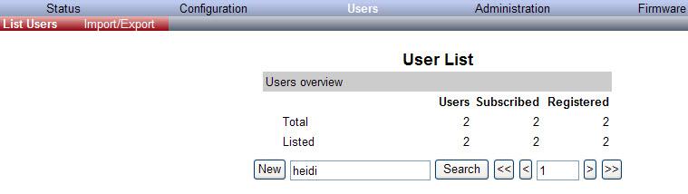 11.2 Searching for Handset/User Information Through the web-based user interface, it is possible to search for a registered handset/user in the system. 1. Click Users, and then click List Users. 2.