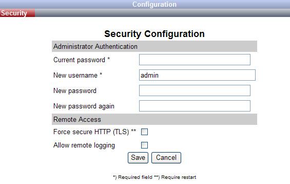 12.2 Base Station 12.2.1 Changing System User Name and Password It is possible to change the user name and password for the system from the web interface of the Base Station. 1. Click Configuration, and then click Security.