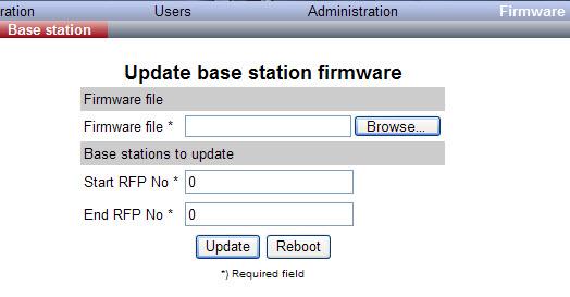 1. Click Firmware, and then click Base Station. 2. Next to the Firmware file field, click Browse. --A Choose File to Upload dialog box appears. 3. Select the firmware update file, and then click Open.