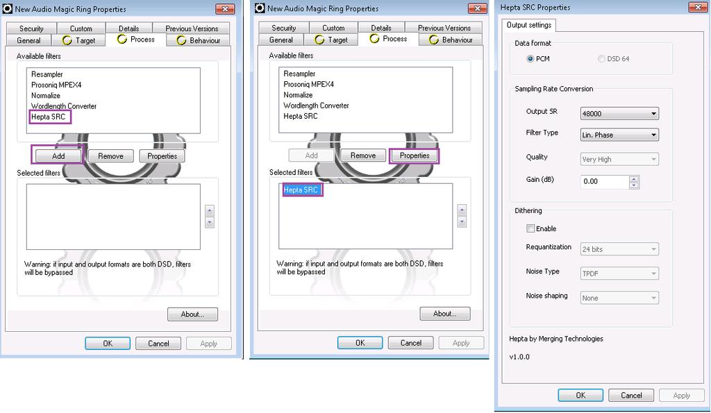 Multiple process can be handled if added to the Selected Filter, processes will be applied in order from first to last.
