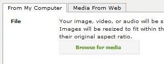 Then click Browse for media. To upload a media file from the web, click the Media From Web tab.