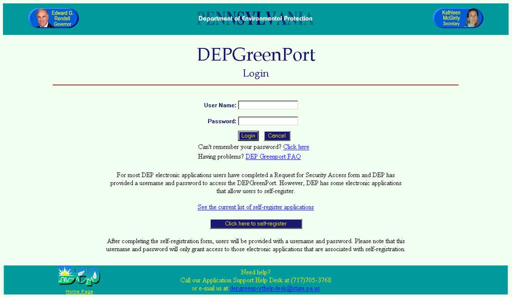 Using DEPGreenPort 1. In order to access DWELR, you must first login to DEPGreenPort. DEPGreenPort is found at www.depgreenport.state.pa.us. Here you will enter your User Name and Password then click on the Login button.