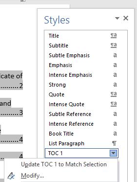 If you are using Microsoft Word to generate your Table of Contents, you