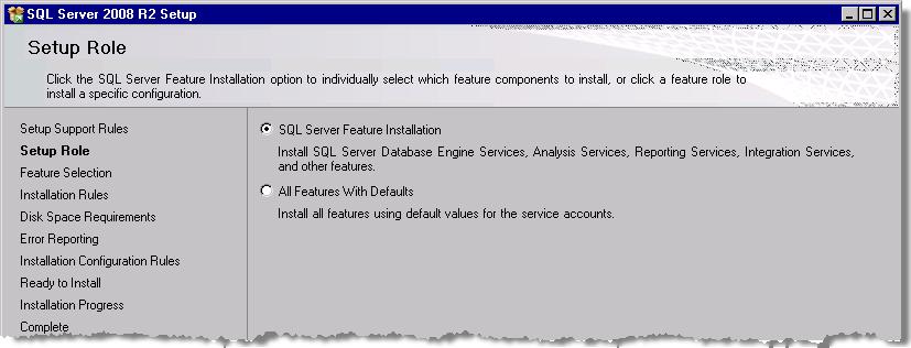 Click Next when the validation is successful. 5. Leave SQL Server Feature Installation selected on the Setup Role page and click Next. 6.