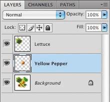 Then, use the Quick Selection tool ( ) to select the pepper, dragging carefully within its green stem. Remember that you can add or subtract from the selection using the buttons in the options bar.