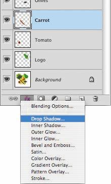 Creating a soft drop shadow To complete your composition, you ll add a drop shadow behind the vegetables and logo.