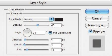3 In the Layer Styles dialog box, adjust the shadow settings to add a soft shadow.