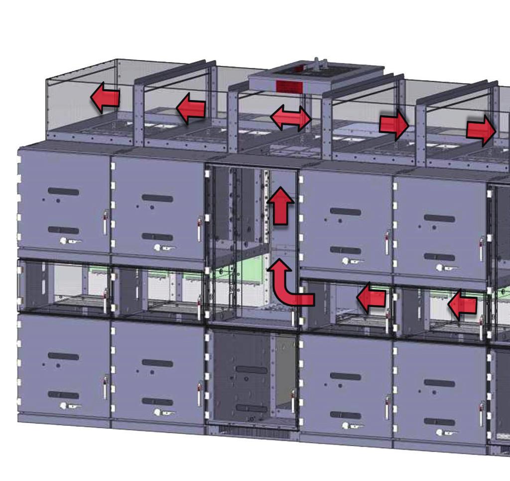 8 SAFEGEAR 5/15 KV, UP TO 50 KA ARC-RESISTANT SWITCHGEAR 01 Venting chamber system allows arc-resistant construction with twohigh arrangements for safe and compact power distribution equipment.