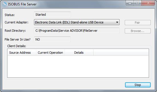 Option 1 :Turn the key to STOP, stop ISOBUS File Server and