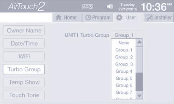 5.4 Turbo Group Touch Turbo Group to specify a group as a Turbo Group.