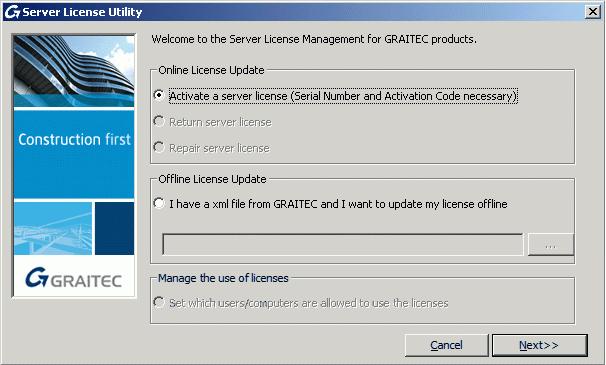 Figure 29: Accessing the Server License Utility Figure 30: Activating a server license 3. In the next dialog box enter the activation code and the serial number provided when purchasing Advance.