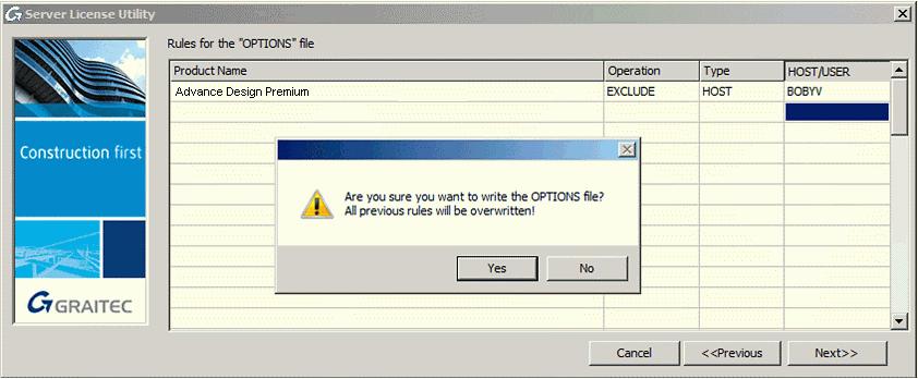 In the next step of the dialog box define the rules for the options file.