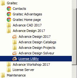 Online license return Before returning the license, close the active Advance sessions. 1. From the Windows start menu, select: All Programs > Graitec > Advance Design 2017 > License Utility.