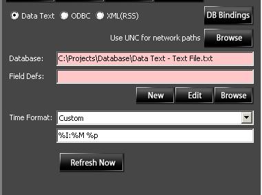 3.3 To connect to the Data Text File, fill in the Database box with the path to the text file or browse to its location using the Browse button.