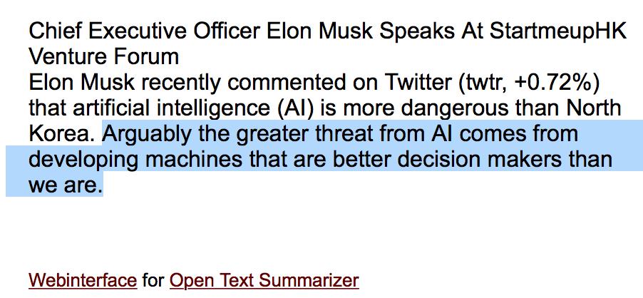 Homework 3 Review Fortune Magazine s Elon Musk AI article In a few decades it may be that our lives are so controlled that we find ourselves unable to deviate from the life path that AI decides we