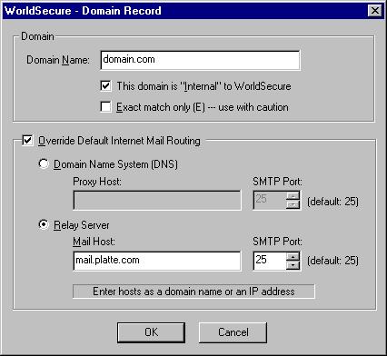 For each internal domain that does not resolve to the primary domain or requires a different routing configuration from that of the primary domain, complete the Domain Record