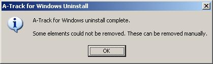 recommended at any time), or you have saved some of your own files to an installation folder (again not really recommended), and the A-Track uninstaller is unable to remove one or more installation