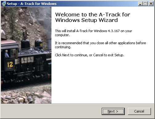 which is installed on your machine before the A-Track SetUp Welcome screen shown below is displayed.