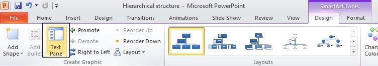 PowerPoint 2010 Foundation Page 164 Then click on the Text Pane button within the Create Graphic