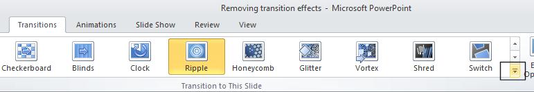 You will now find that the slide transition effect is applied to all the slides within the presentation. Save your changes and close the presentation.