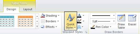 Under the Design tab, click on the Quick Styles icon.