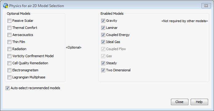 4 SET UP THE 2D MODEL 10 4.2 Choose the Physical Models 1. Right click on the Physics 1 2D node and select Rename... from the pop-up menu. Choose a name like Physics for air 2D. 2. Right-mouse click on Physics 1 2D node and pick Select Models.