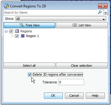 ... In the Convert Regions to 2D dialog box, check the Delete 3D regions after