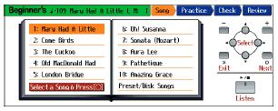 Use the CURSOR BUTTONS to choose a song and press the O BUTTON. (You can use songs from the internal library of songs, or from external memory by choosing OTHER SONGS.) d.