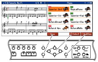 Simply press and release the NOTATION BUTTON to cycle through the five pages. 2. The NOTATION SCREEN will also appear anytime you push the ONE TOUCH PIANO BUTTON. ii.