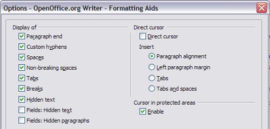 Defining a font to be substituted for another font Formatting Aids options The display of symbols such as paragraph ends and tabs help you when writing, editing, and doing
