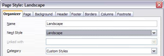 Setting up a landscape page style 1) Note the page style that is current and the margin settings.