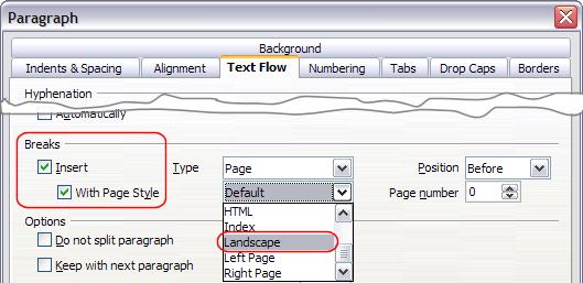 Changing page orientation within a document Figure 20: Specifying a page break before a paragraph Figure 21: Specifying a page break before a table Tip If you