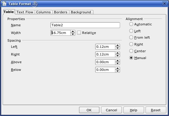 Creating a table Right-click anywhere in the table and select Table from the pop-up menu or select Table > Table Properties from the menu bar.