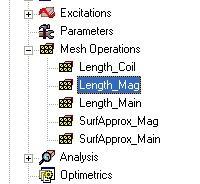 To Modify Mesh Operation for Magnets Expand the Project Manager tree to view Mesh Operations Double click on the