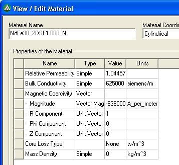 Modify Magnet Material To Modify Magnet Properties Select the material NdFe30_2DSF1.