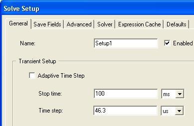 tree to view Analysis Double click on the tab Setup1 to modify its parameters In Solve Setup window, General tab Change Stop