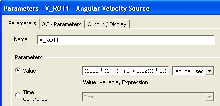Velocity Source Parameters OMEGA1: (1000 * (1 + (Time > 0.02))) * 0.