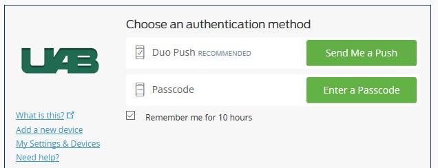 Figure 7: Click the "Send Me a Push" button to have Duo send an authentication request to your tablet. Also check the Remember me box to be exempt from 2FA for the defined grace period. ii.
