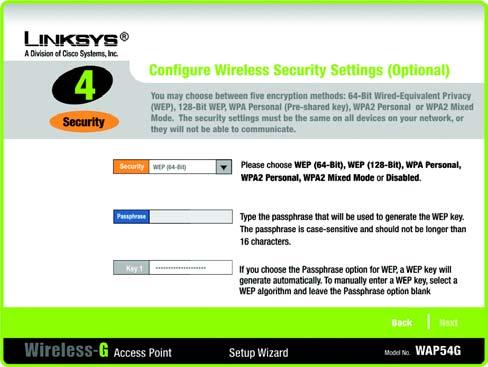 If you want to use WPA-Enterprise, then you should select Disabled and use the Access Point s Web-based Utility to configure your wireless security settings.