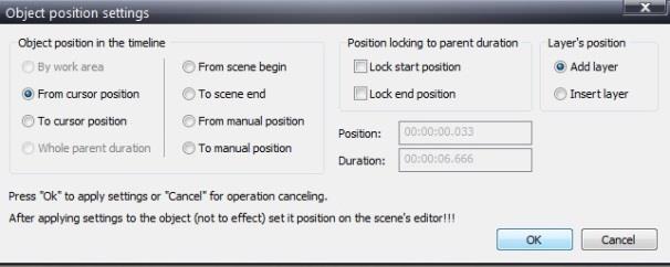 The Objects position settings window will appear -Keep From cursor position