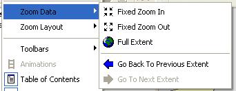 As shown in Figure 9, Zoom Data allows the user to interactively change the data view (refer to the Map Windows Option section for more information) by zooming in and out, viewing the full extent,