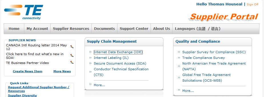 Quick Reference View Orders Click INTERNET DATA EXCHANGE to proceed to Supply Chain Management Dashboard Click ORDER/JIT/INVOICE to proceed to IDE