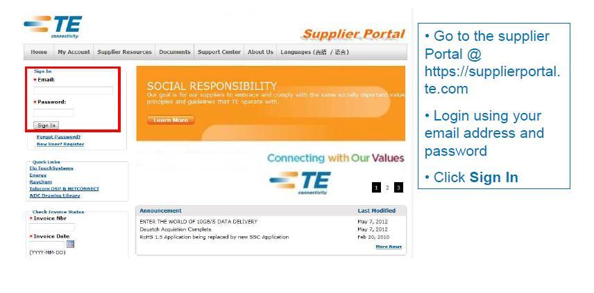Logging onto the Supplier Portal Go to the Supplier Portal@