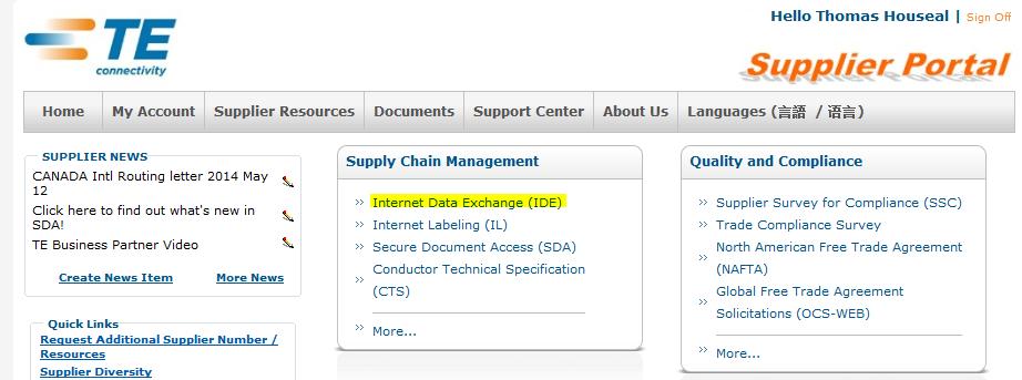 Accessing IDE Click Internet Data Exchange to